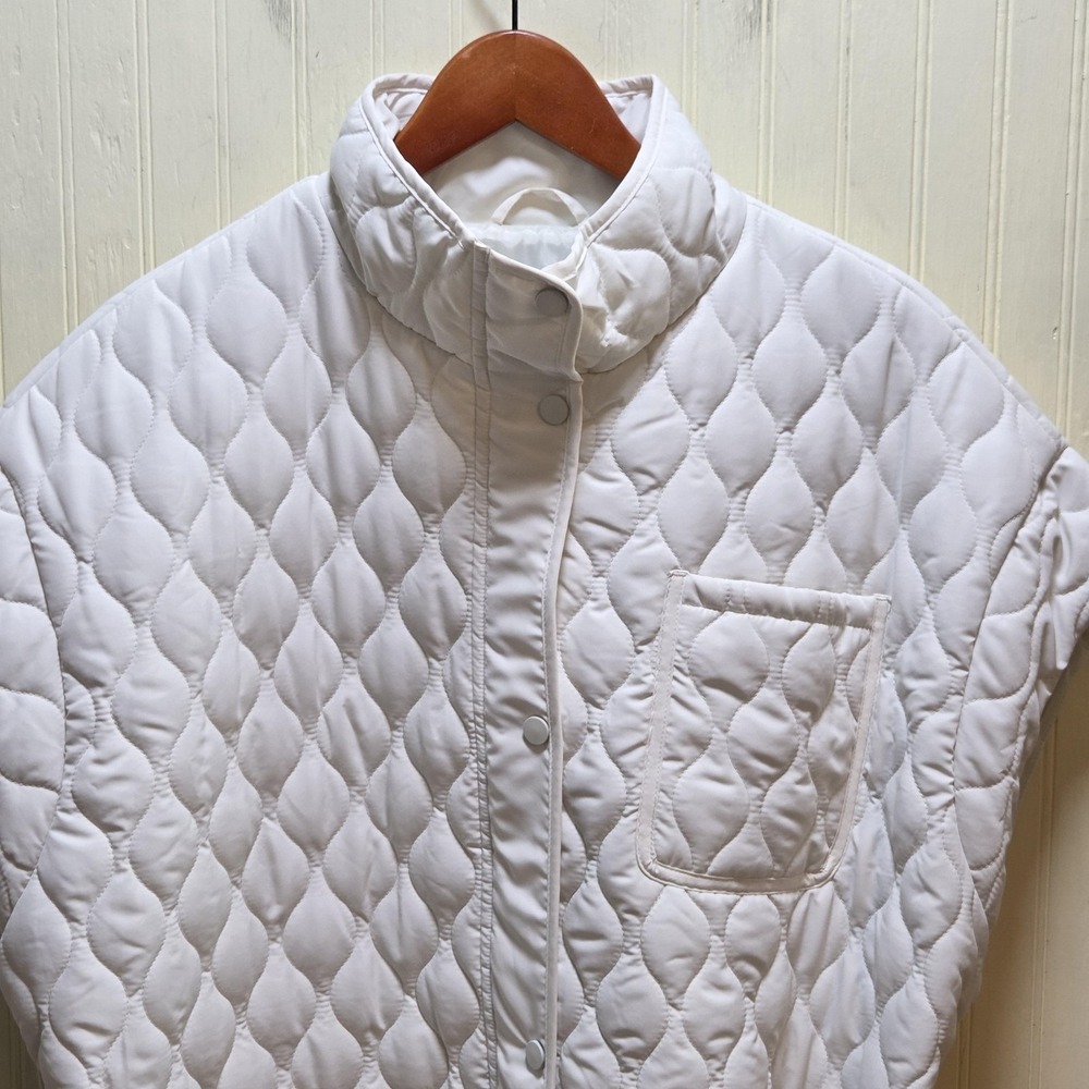 Beach Riot Cape Womens XL White Quilted Belted Zip Front Collared Pockets Warm‎